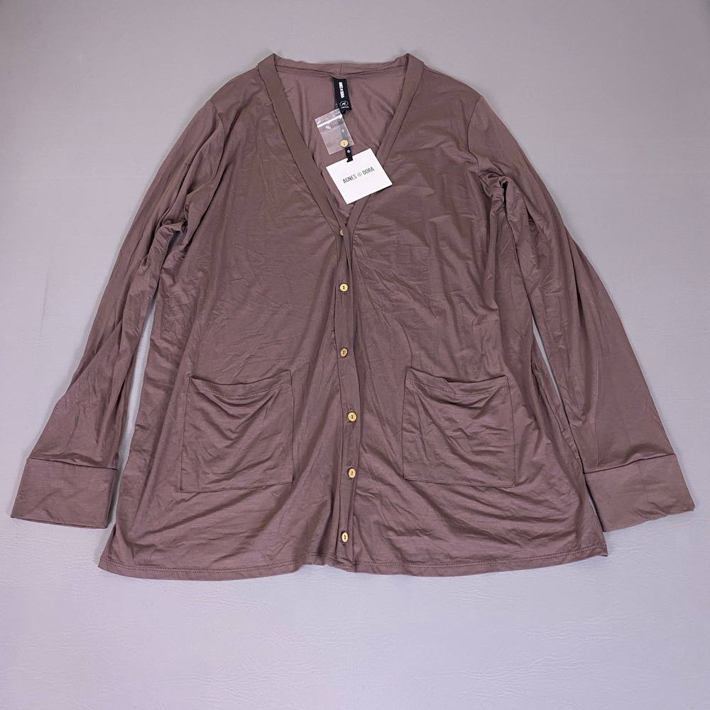 Agnes & Dora Cardigan XL Favorite Cardi Brown V-Neck Button Front Pocket New NWT
